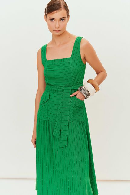 Vestido fio tinto recortes verde paraiso