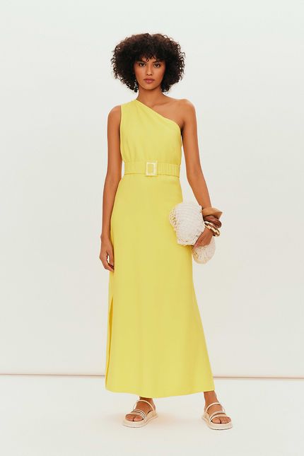 Vestido cupro 1 ombro amarelo solar