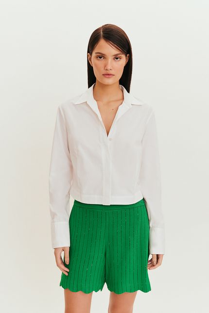Camisa tricoline punho largo branco