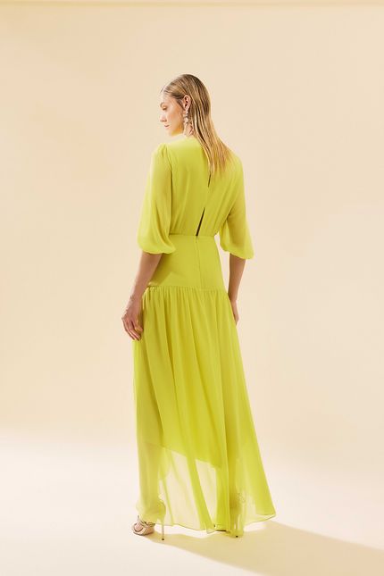 Vestido festa transpasse dobra amarelo lima