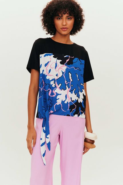 Blusa malha mix estampa  preto