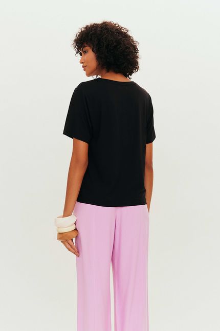 Blusa malha mix estampa  preto