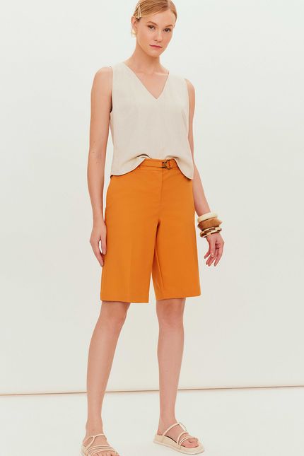 Bermuda alfaiataria fivela laranja mango