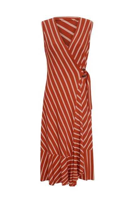 Vestido transpasse listra terra laranja telha