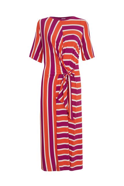 Vestido tshirt amarração listrado laranja coral