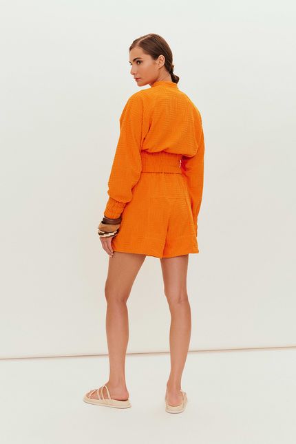 Short atoalhado geométrico laranja coral