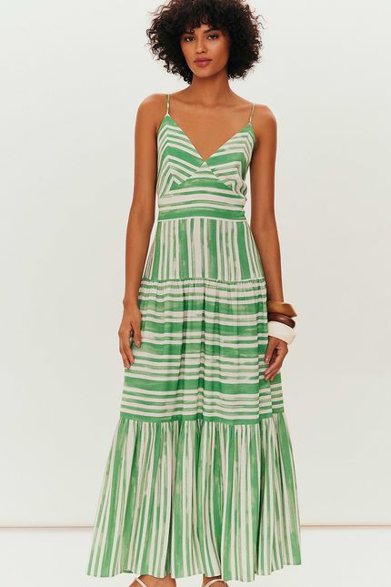 Vestido maxi listrado astral verde astral