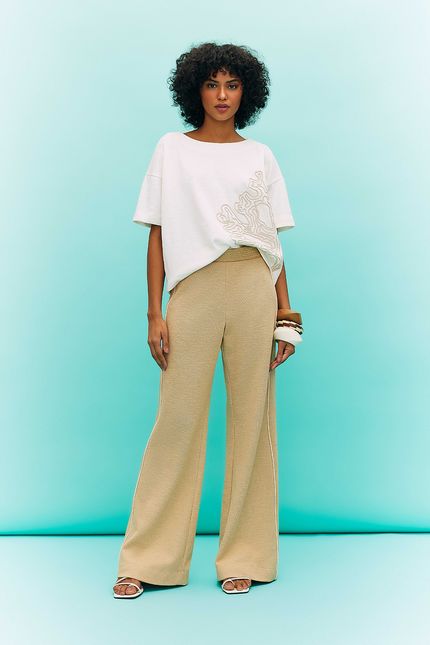 Blusa manga bordado coral off white