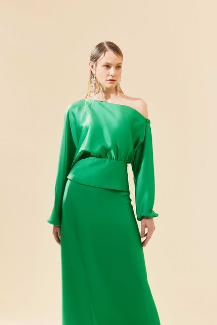 Blusa festa ombro pala verde paraiso