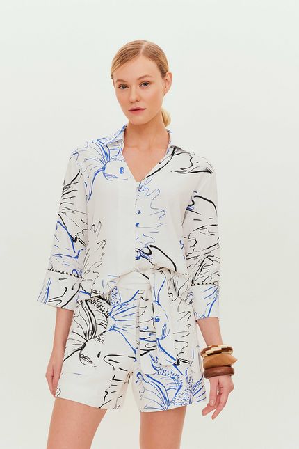 camisa peixe flor branco