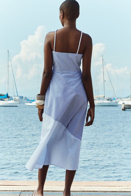 Vestido stripes mix azul mergulho