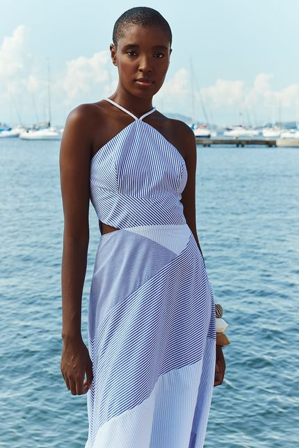 Vestido stripes mix azul mergulho