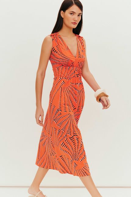 Vestido frufru concha laranja tropical