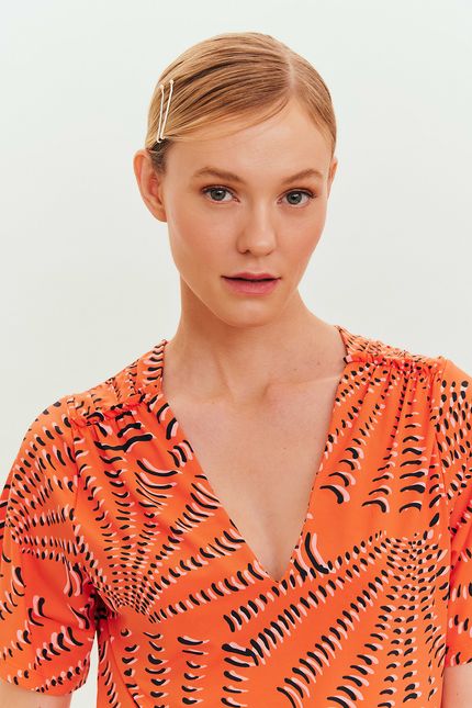 Blusa manga concha laranja tropical