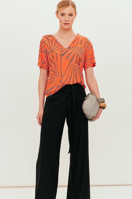 Blusa manga concha laranja tropical
