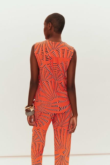 Blusa decote concha laranja tropical