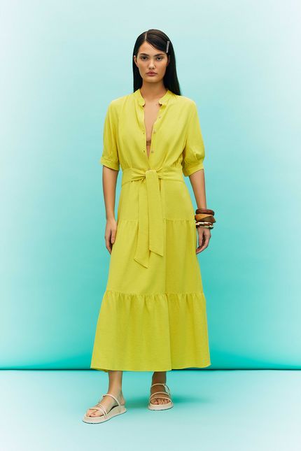 Vestido linho camadas amarelo solar