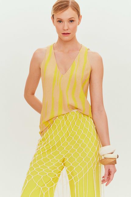 Blusa alça listrado solar bege areia