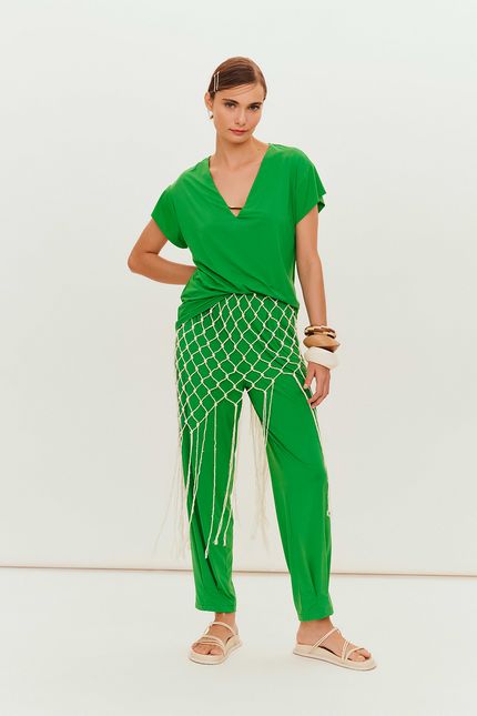 blusa jersey detalhe verde paraiso