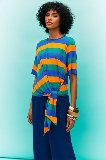 blusa amarração listrado summer azul oceano