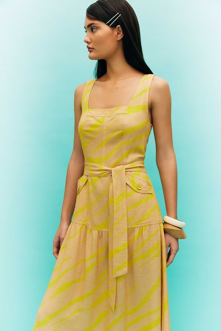 Vestido bolso listrado solar  bege areia