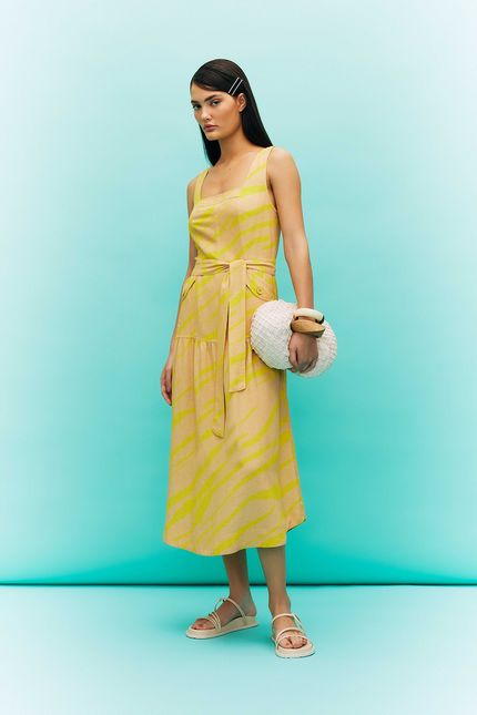 Vestido bolso listrado solar  bege areia