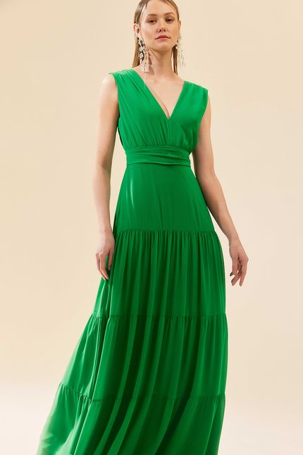 Vestido festa decote marias verde paraiso