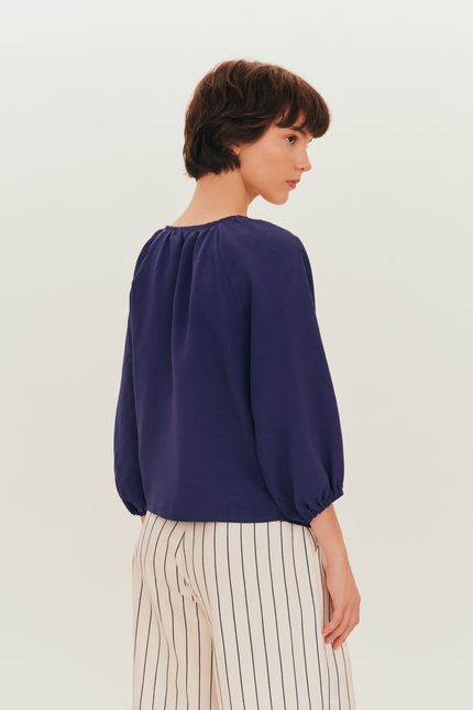 Blusa linho ferragem azul marinho