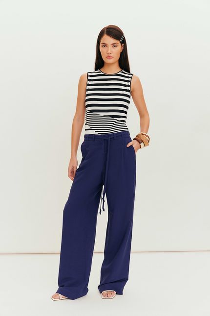Calça pantalona linho  azul marinho
