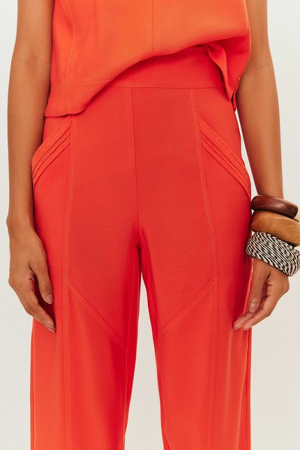 Calça bolso pregas laranja tropical