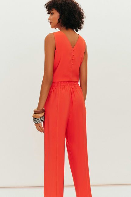 Calça bolso pregas laranja tropical