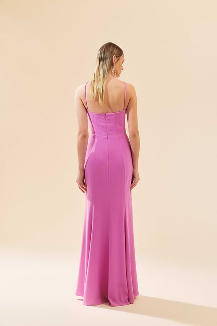 Vestido festa longo vazado  rosa peonia