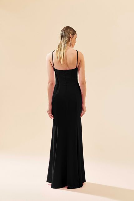vestido festa longo vazado  preto