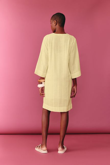 Vestido manga linho maquinetado amarelo lima