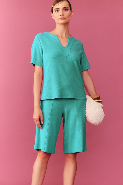 Blusa linen manga verde astral