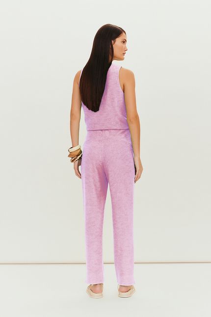 Calça linen botões rosa peonia
