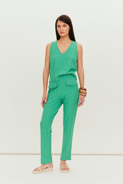 Blusa linen recortes verde astral