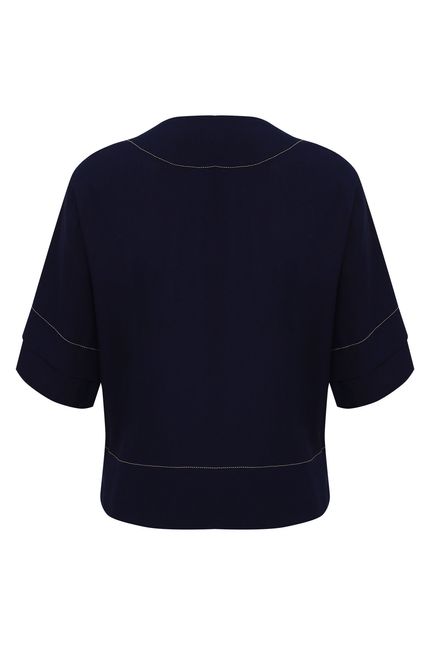 Blusa linho  frente chess azul noturno