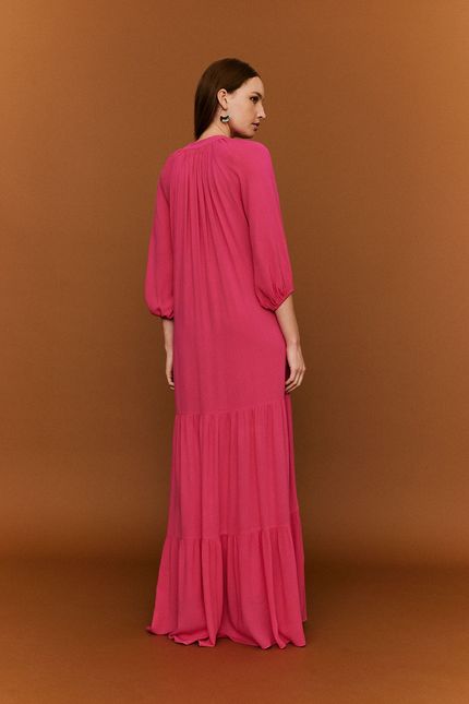 Vestido tarquinado amplo rosa caroa