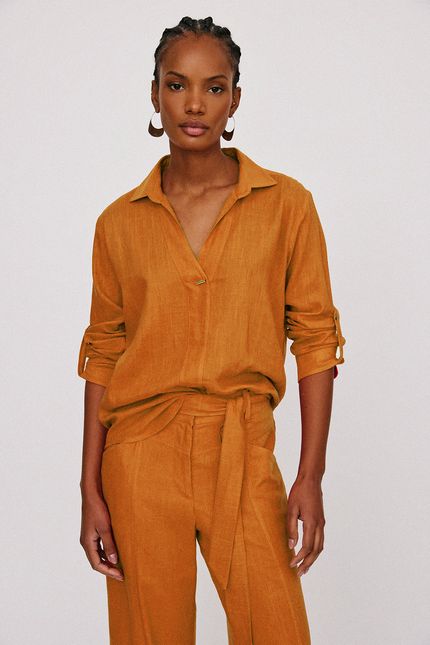 Blusa linho slub caramelo