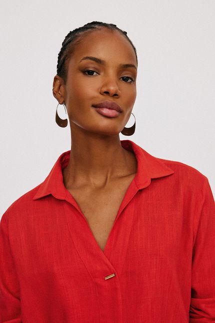 Blusa linho slub vermelho papoula