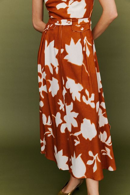 Saia floral aquarela laranja telha