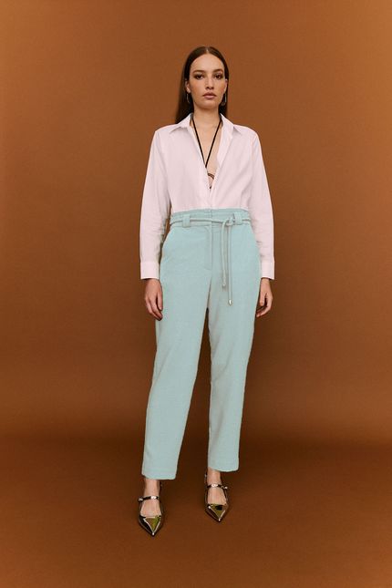 Calça crepe cós elástico azul aquamarine
