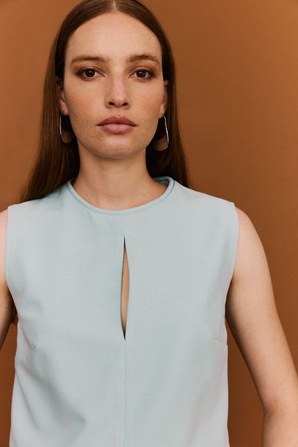 Blusa crepe zíper azul aquamarine