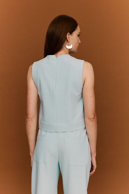 Blusa crepe zíper azul aquamarine