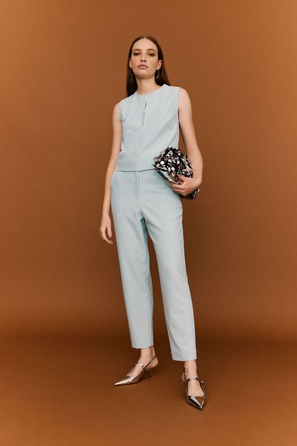 Blusa crepe zíper azul aquamarine