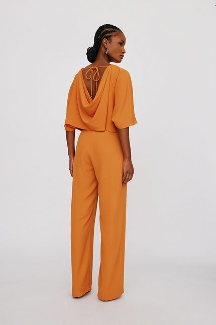 Macacão crepe degagê costas laranja cerâmica