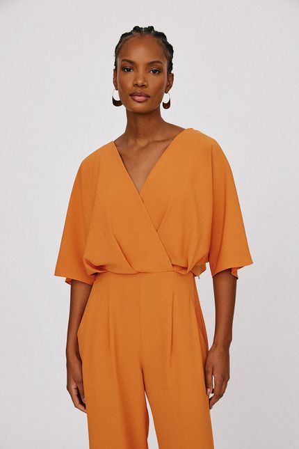 Macacão crepe degagê costas laranja cerâmica