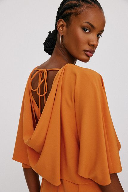 Macacão crepe degagê costas laranja cerâmica