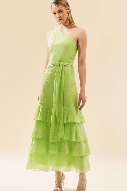 Vestido festa midi devorê verde lima